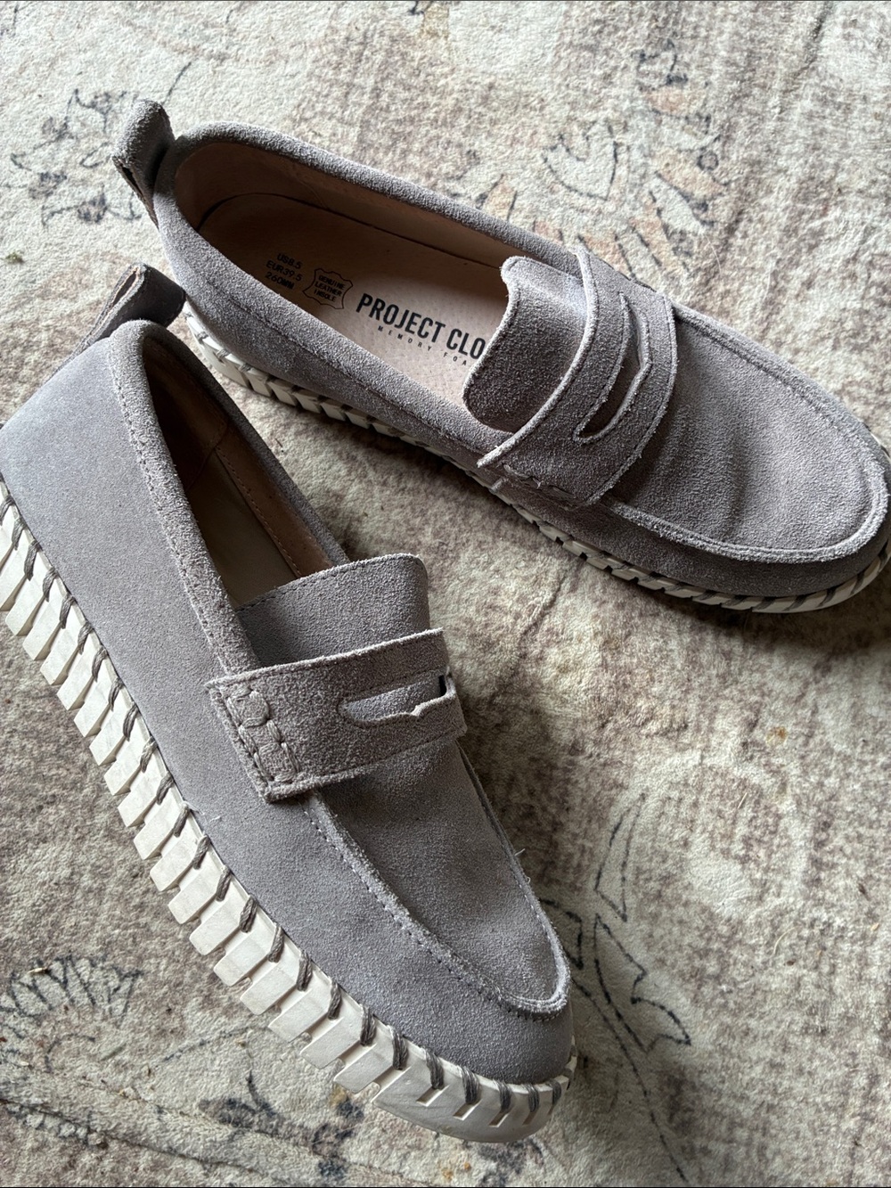 PROJECT CLOUDE Suede Penny Loafers — Light Gray Women’s Slip-Ons 8.5